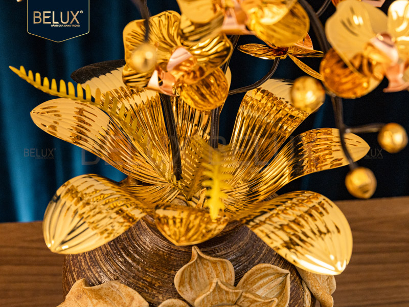 Chậu Lan Vàng Sen Mộc mạ vàng 24k cao 37cm